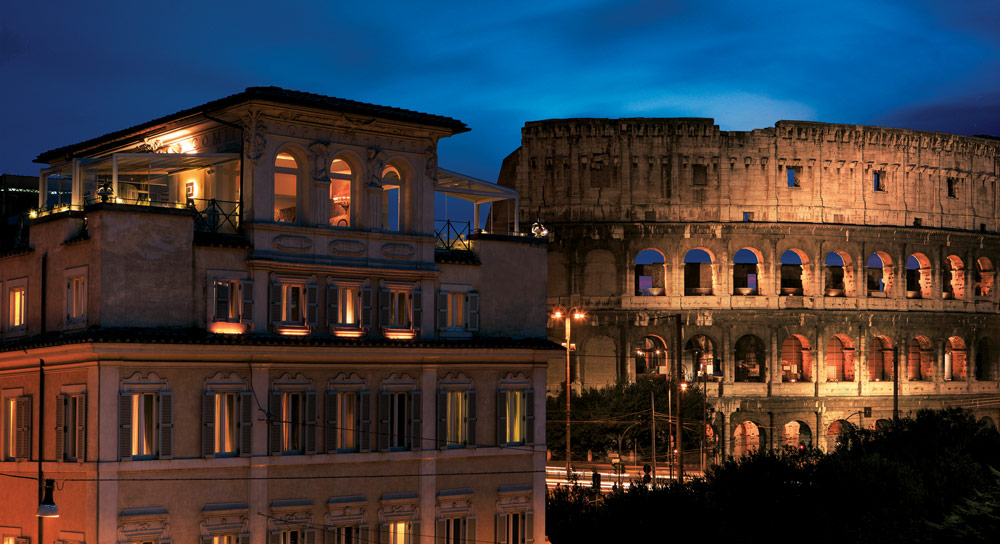 Palazzo Manfredi, a 16-room boutique hotel in the center of Rome, is located directly opposite the Coliseum