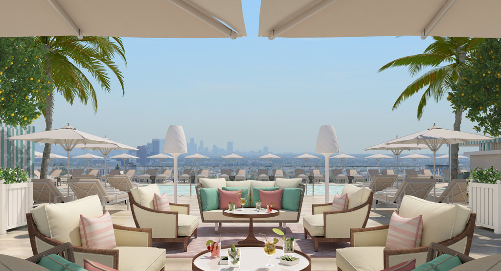Rooftop Lounge and Views at Waldorf Astoria Beverly Hills, CA