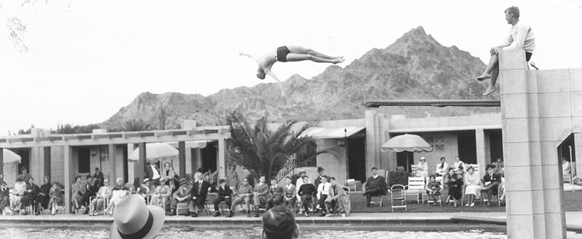 Archive photo from the 1930's - a pool diver at the Arizona Biltmore Hotel. Archive photo from the 1930's - a pool diver at the Arizona Biltmore Hotel.
