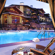 A cabanna at the Pool and the Exterior of The Lodge at Torrey Pines