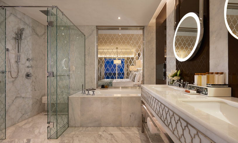 Bathroom of the Two Queen Premier Room at Waldorf Astoria Dubai Palm Jumeirah Bathroom of the Two Queen Premier Room at Waldorf Astoria Dubai Palm Jumeirah