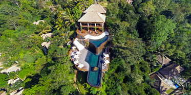 Aerial shot of Hanging Gardens Ubud in Bali, Indonesia