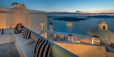 Terrace and Lounge at Aigialos Hotel, Santorini, Greece