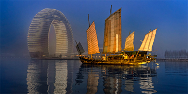 The Sheraton Huzhou Hot Spring Resort Exterior at Dawn