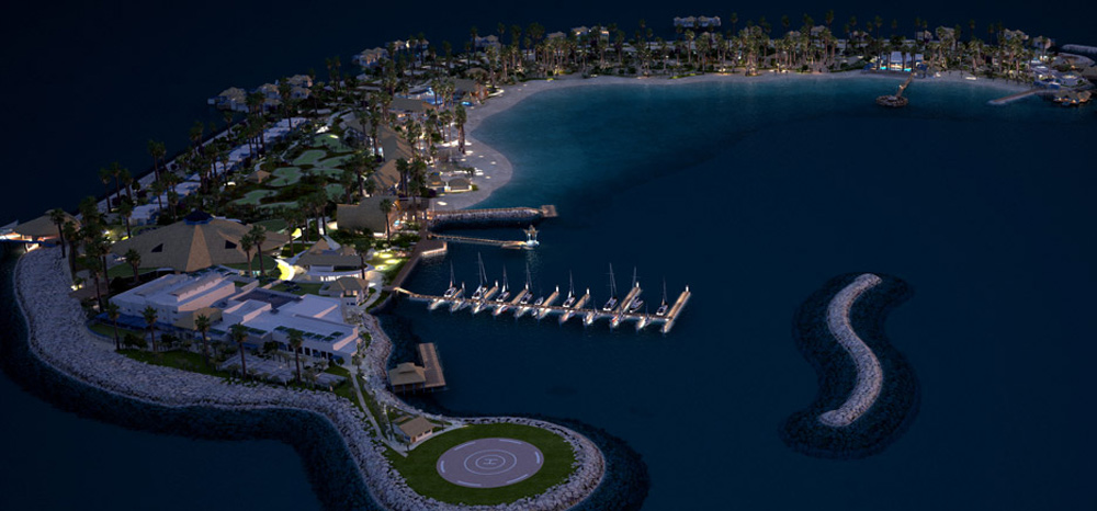 Aerial View by Night at Banana Island Resort Doha