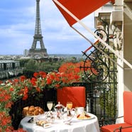 The Eiffel Tower from the balcony of the Hotel Plaza Athenee