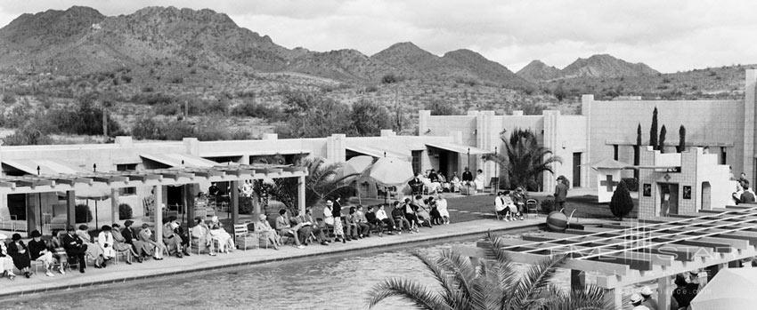 Historical photo of the Arizona Biltmore Hotel in Phoenixs Catalina Pool -The Jewel of the Desertsince 1929.