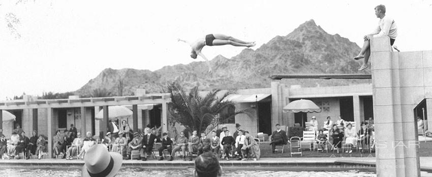 Archive photo from the 1930s - a pool diver at the Arizona Biltmore Hotel.