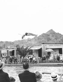Archive photo from the 1930s of a diver at the Arizona Biltmore Hotel pool.