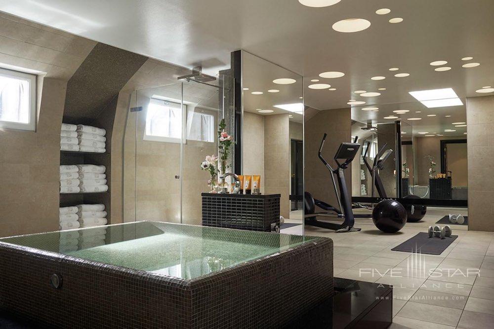 Bathroom Spa area of the Princess Lilian Suiteon the top floor of the Grand Hotel Stockholm with exercise equipment.