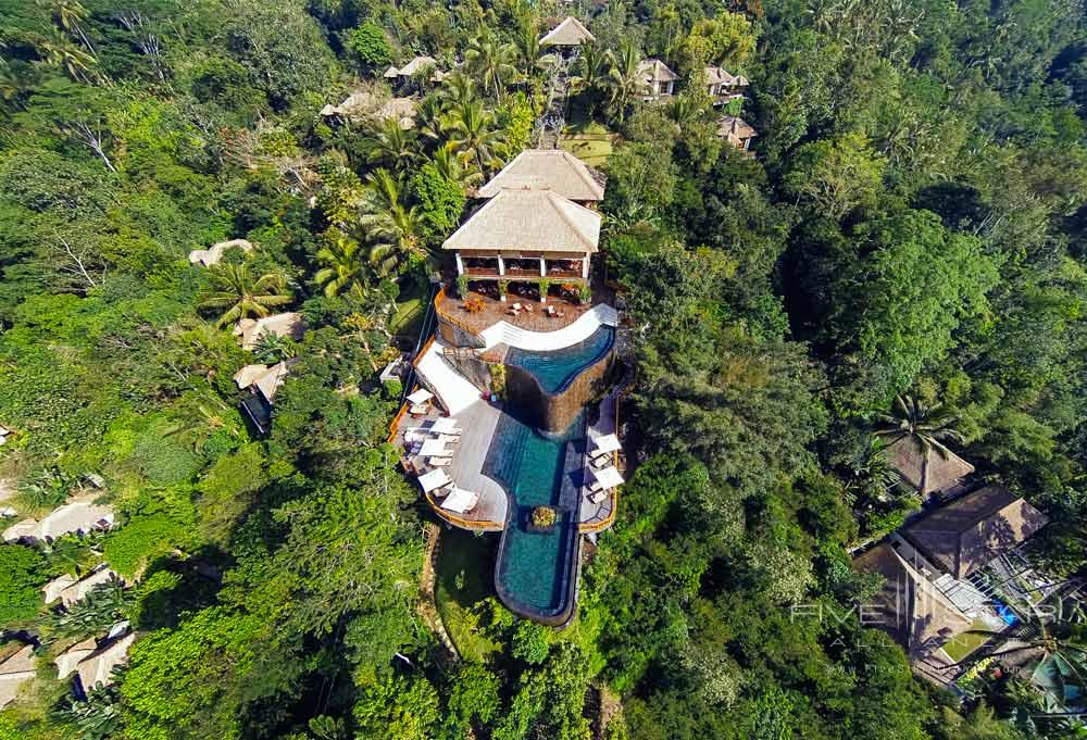 Aerial shot of Hanging Gardens Ubud in Bali, Indonesia