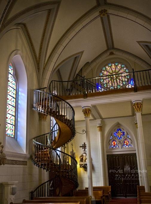The Miraculous Staircase at Loretto Chapel, located at the Inn and Spa at Loretto. No one knows how it was builtor who did the building. Legend has it that it was built by St. Josephthe patron saint of carpenters.