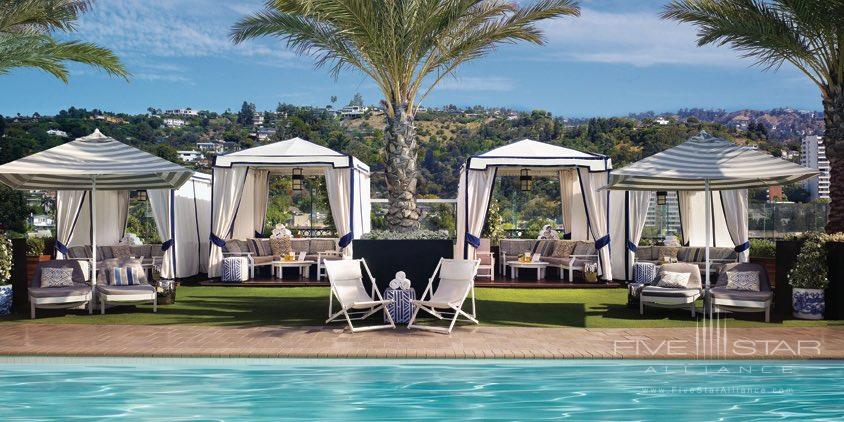 Pool cabanas at the rooftop pool of the London West Hollywood