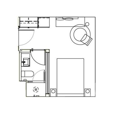 Guestroom floorplan at the James New York Soho Hotel