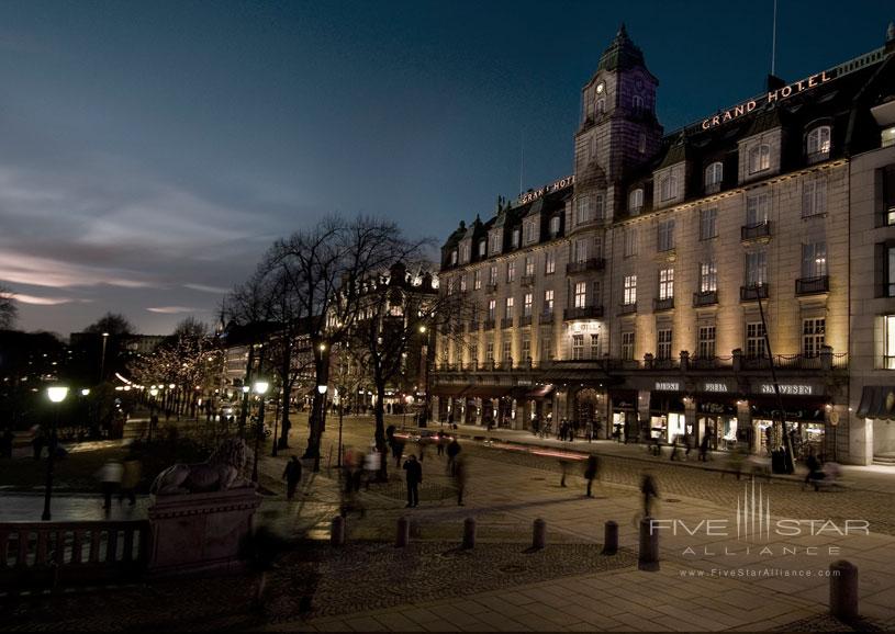 The Grand Hotel, Olso exterior at evening time