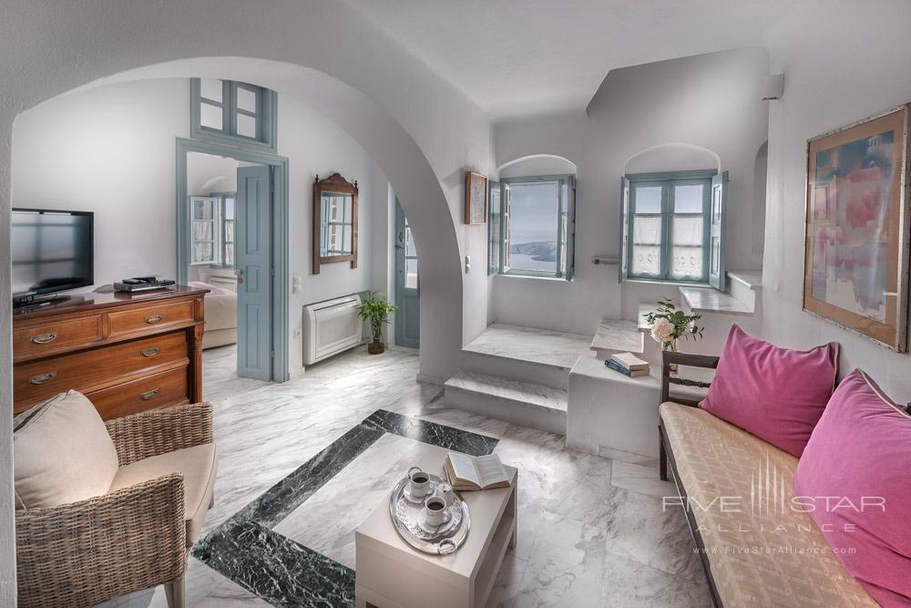 Suite Living Room at Aigialos Hotel, Santorini, Greece