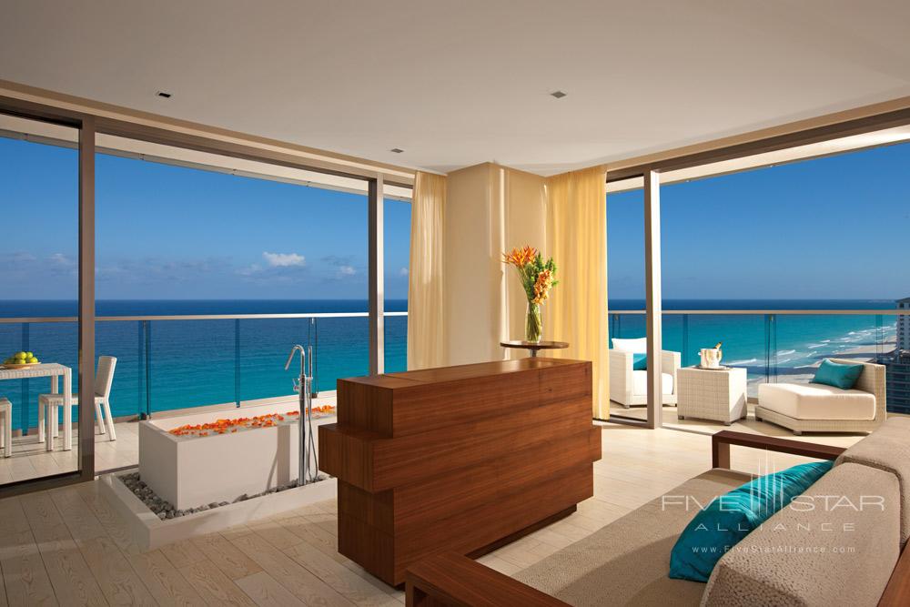 Honeymoon Suite offers panoramic views of the Caribbean at Secrets The Vine Cancun, Mexico
