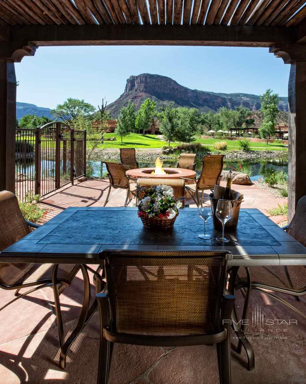 Casita Patio Setting with Wine Available for Tafile at Gateway Canyons Resort and Spa