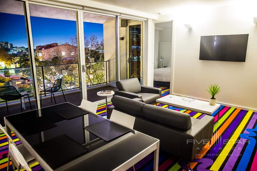 Eastside Lounge and Bedroom at ADGE Apartment Hotel Sydney