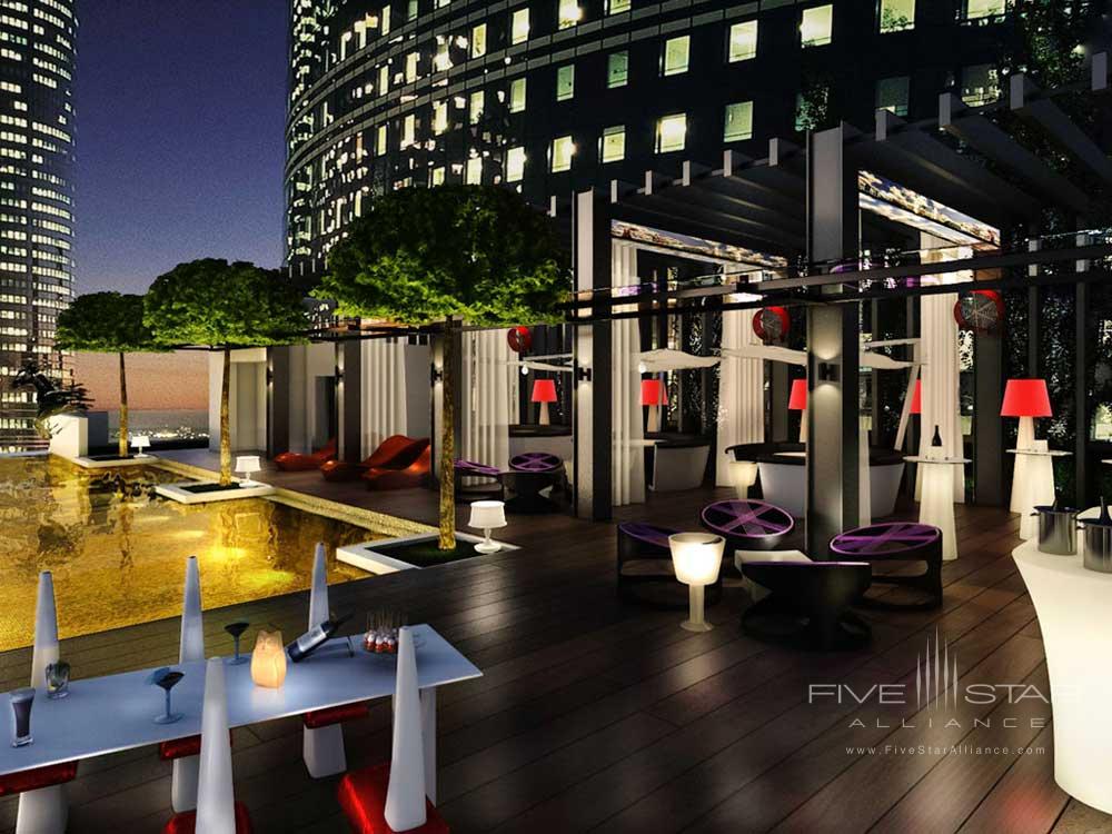 HI-SO, the rooftop bar at Sofitel So Singaporehas a gold-tiled infinity pool and offers 360-degree views of Singapore.