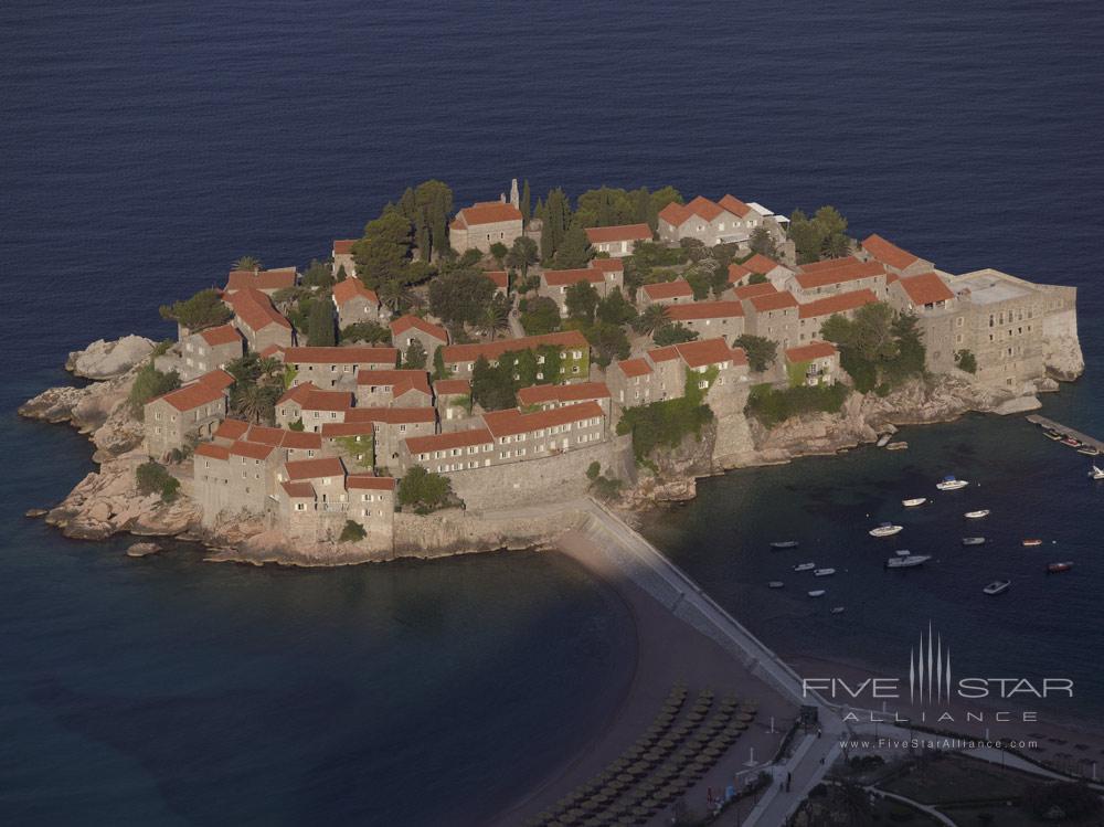 Aerial View of Aman Sveti Stefan in Budva, Montenegro