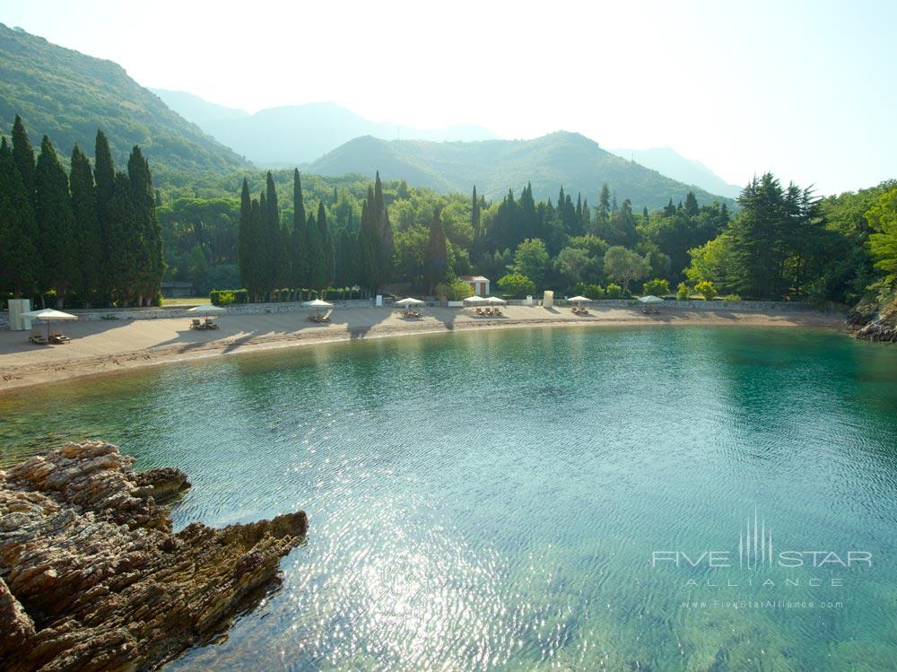 Beach at Aman Sveti Stefan in Budva, Montenegro