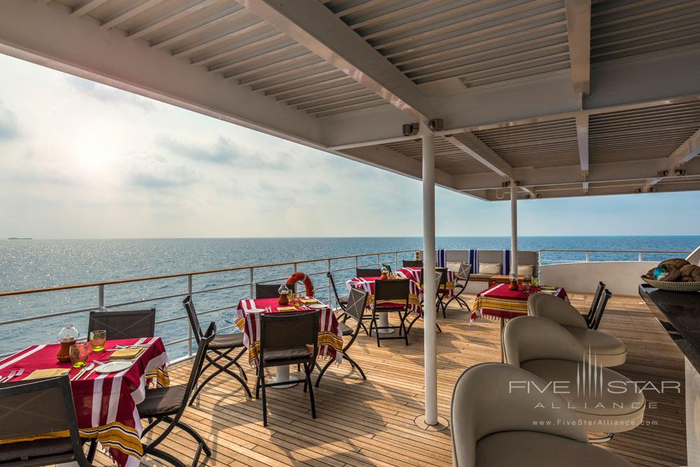 Dining on Deck of the Four Seasons Explorer, Maldives