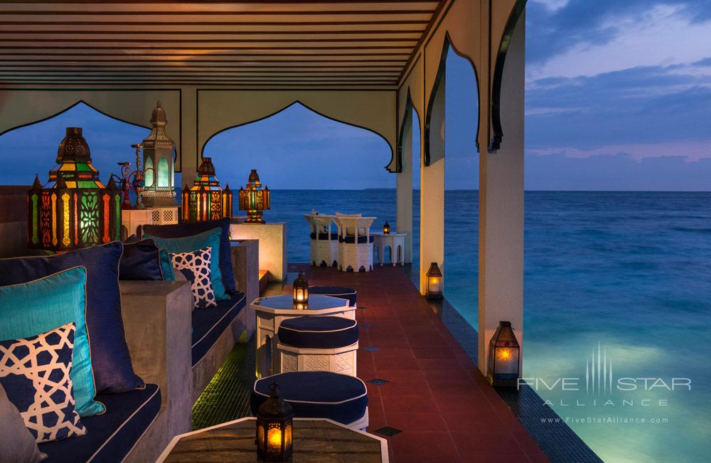 Al Barakat's Shisha Bar is open to the seawith curtained sofas and ornate lanterns at Four Seasons Resort Maldives at Landaa Giraavaru