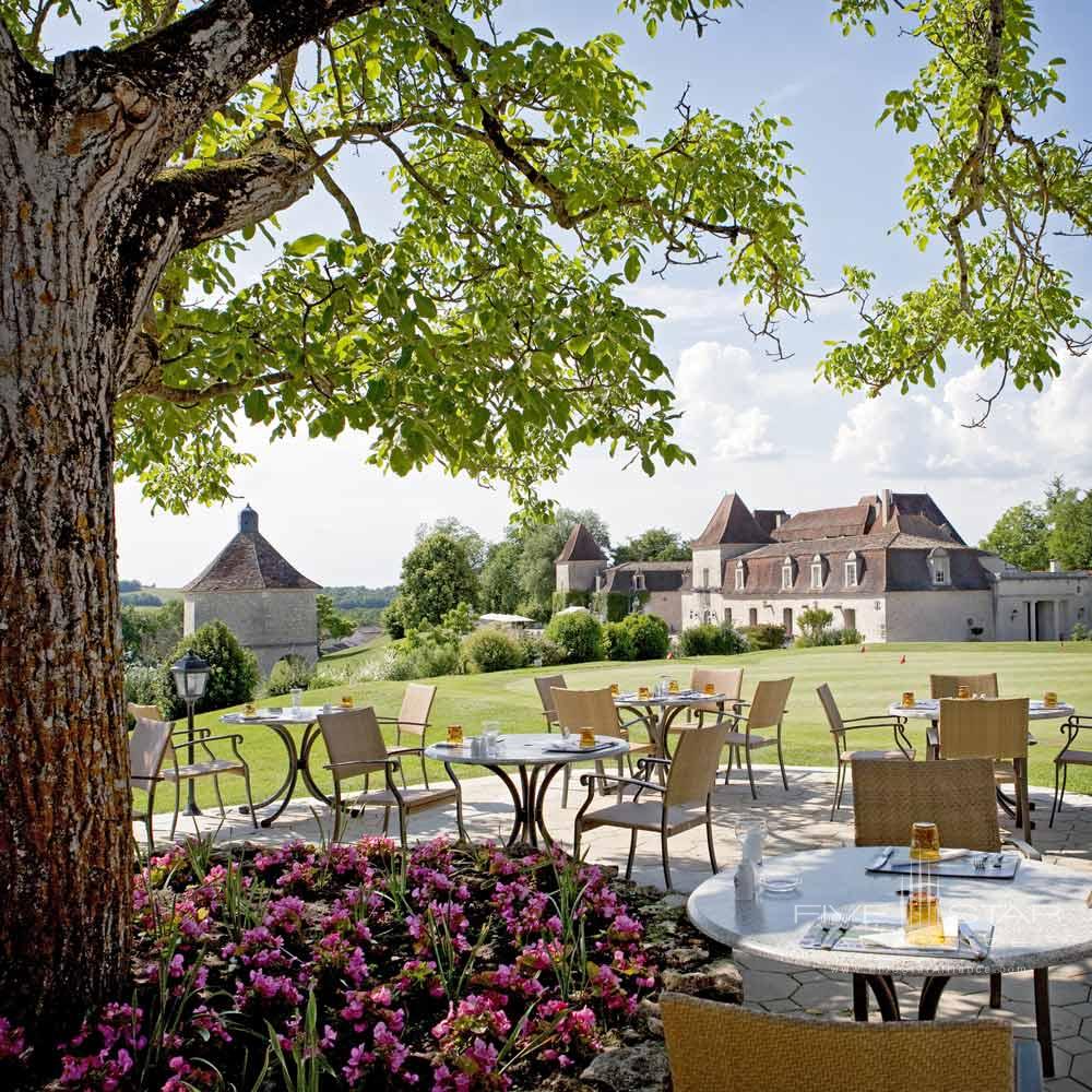 Terrace at Chateau des Vigiers, Monestier-Dordogne, France