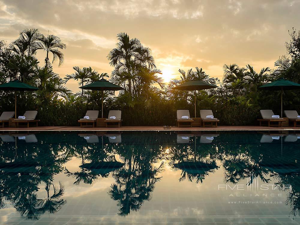 Pool view at sunsetSofitel Phnom Penh Phokeethra, Cambodia