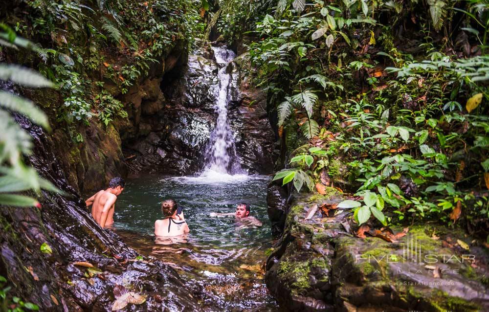 Take a swim under Cucharillos Waterfall in The Choco Rainforest Mashpi Lodge, Ecuador