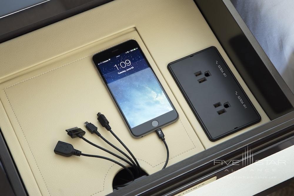 Bedside charging station at the Peninsula Chicago