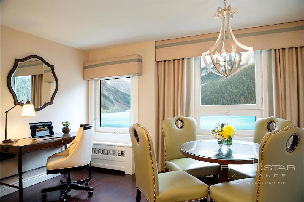 Glacier Suite desk &amp; dining area at Fairmont Chateau Lake Louise, Canada