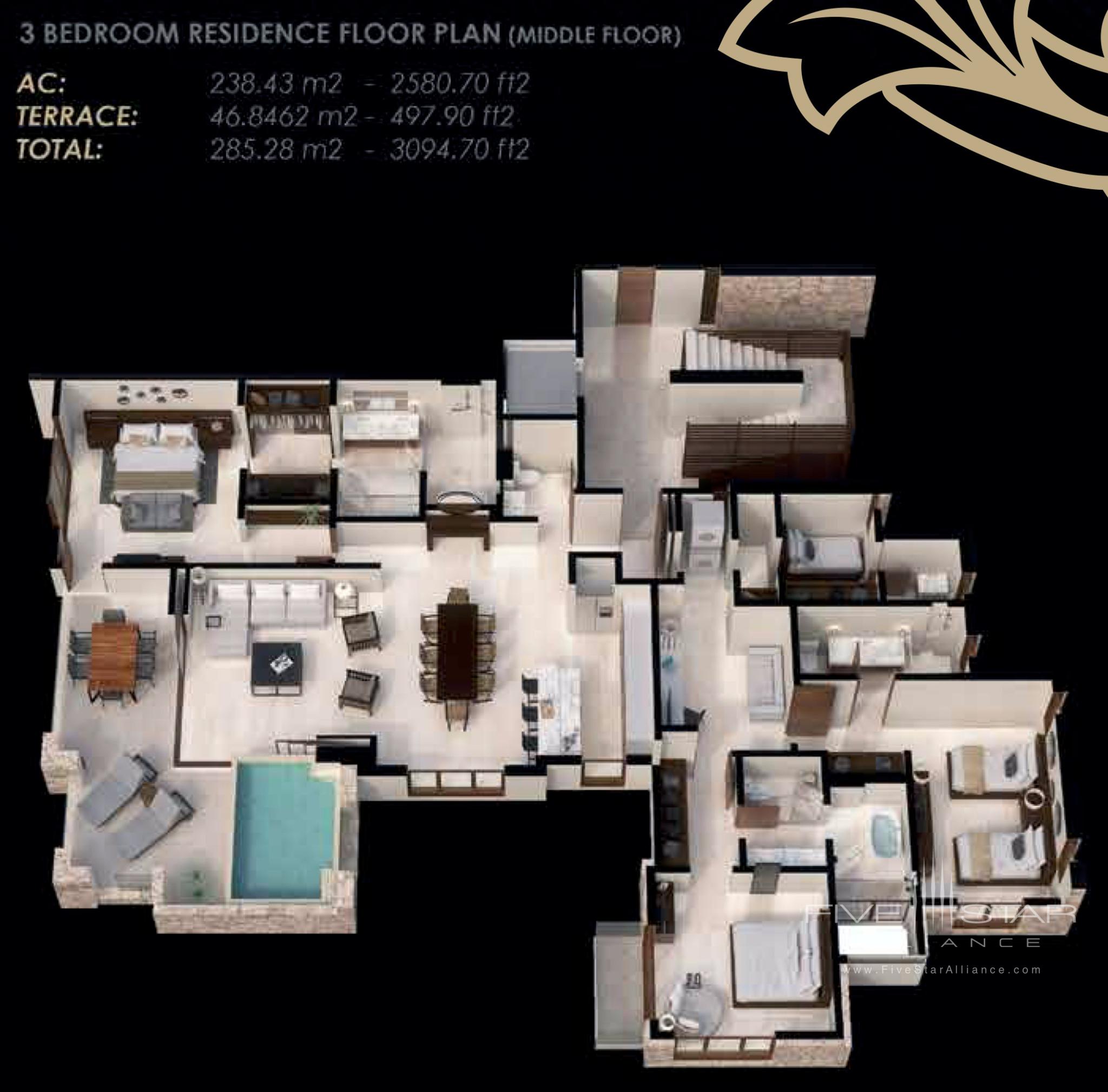 3 Bedroom Middle Floor Residence Floor Plan