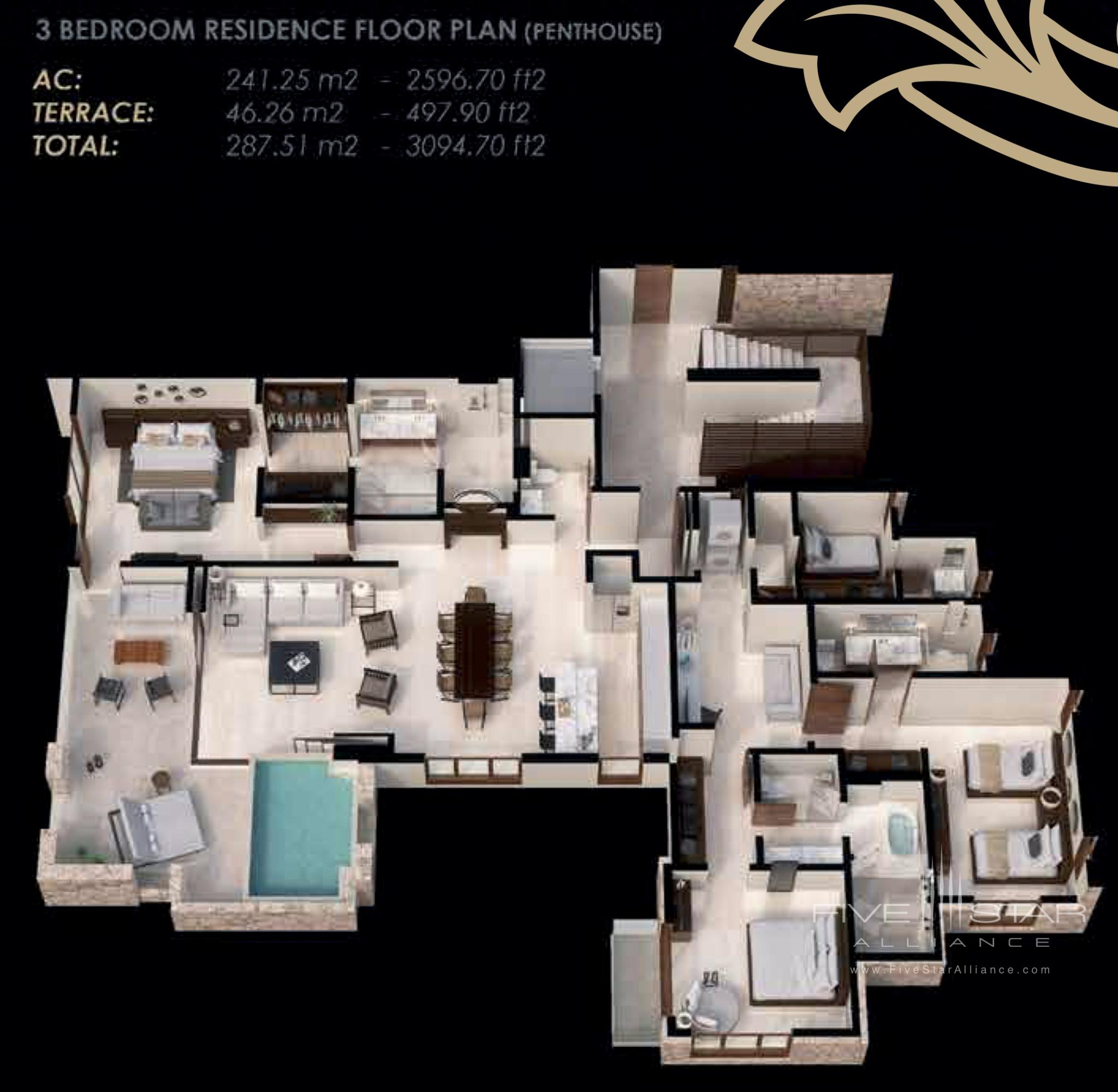 3 Bedroom Top-Penthouse Floor Residence Floor Plan