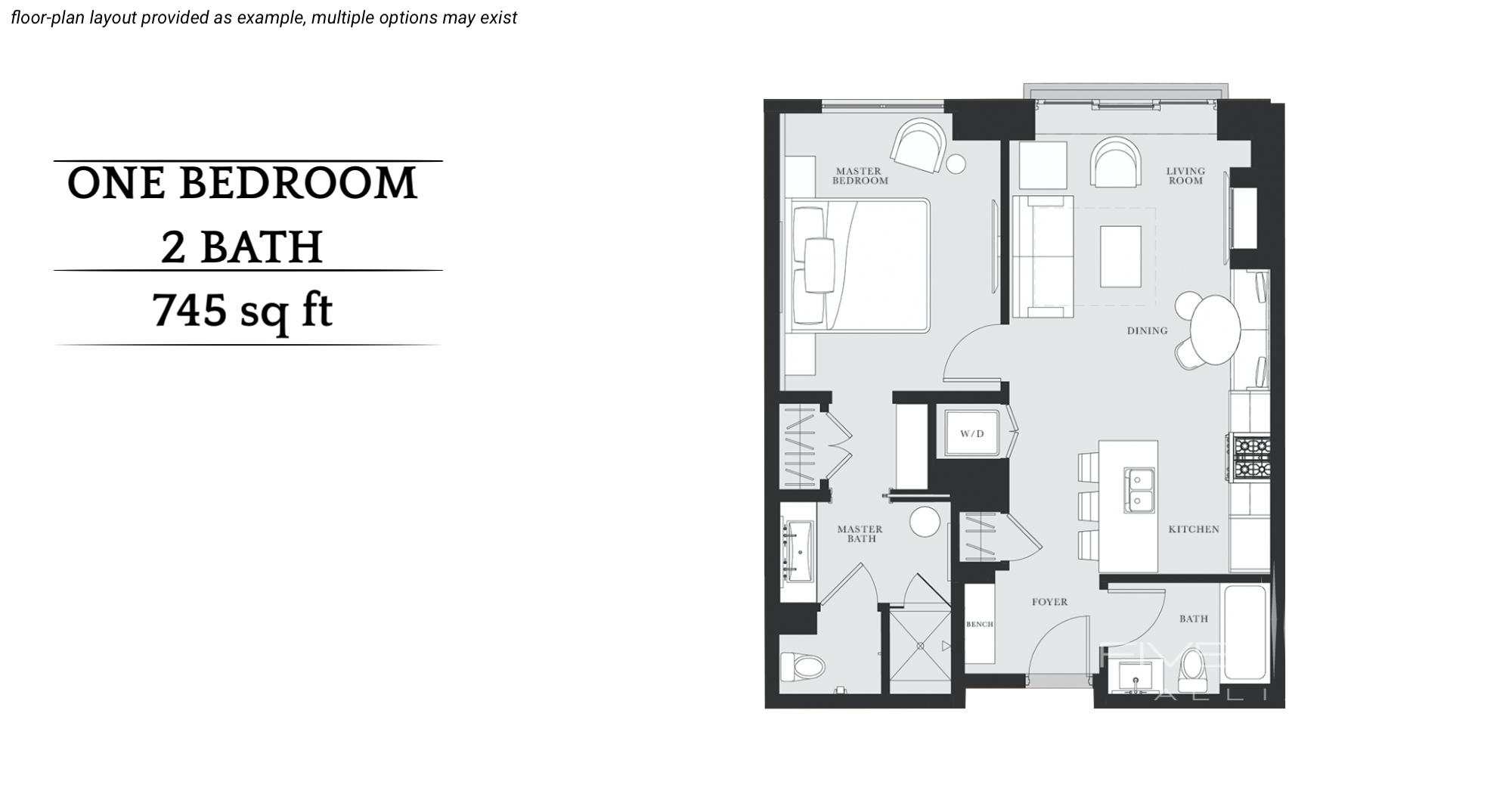 Pendry Park City 1 Bedroom 2 Bath Floorplan