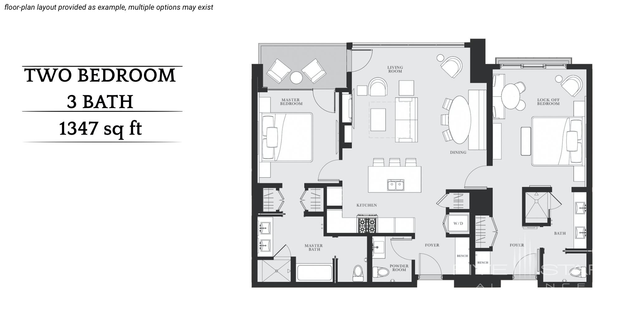 Pendry Park City 2 Bedroom 3 Bath Floorplan