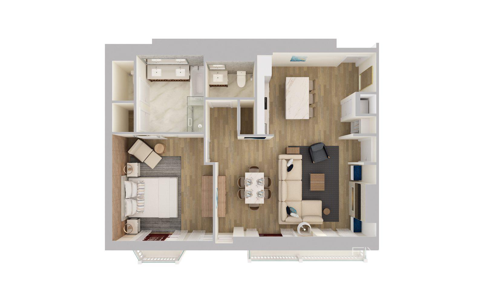 Shore House at The Del Resort View Residence with 1 King Floorplan