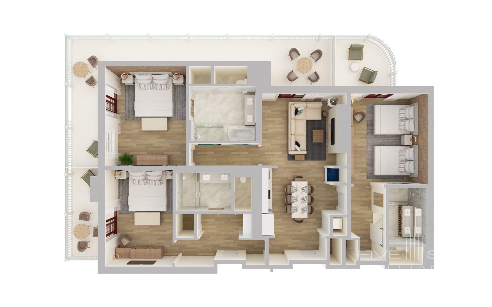 Shore House at The Del Three Bedroom OceanFront Loft Residence Floorplan