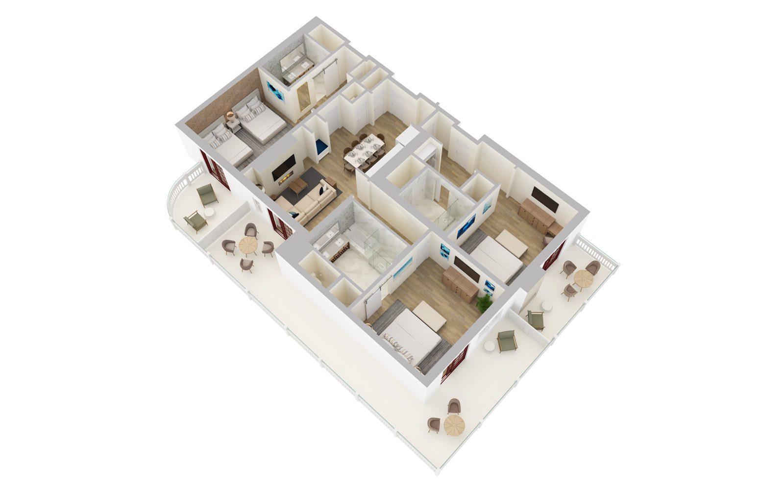 Shore House at The Del Three Bedroom OceanFront Loft Residence Floorplan