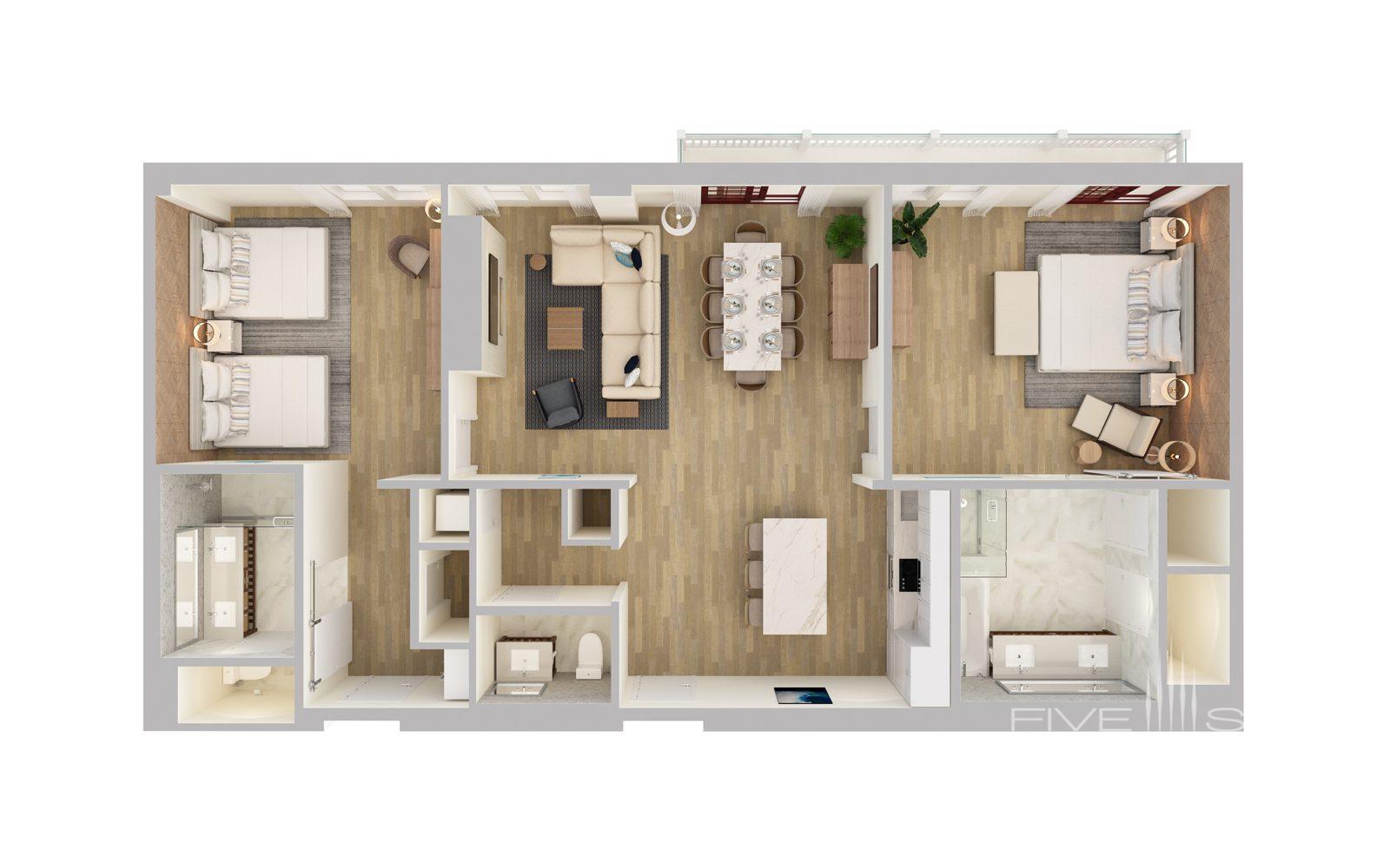 Shore House at The Del Two Bedroom Resort View Residence Floorplan