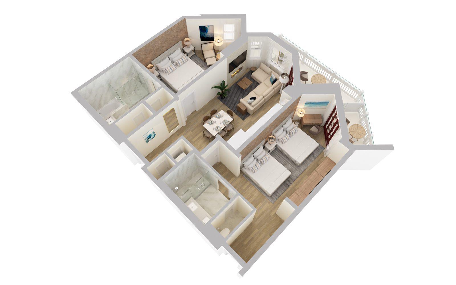 Shore House at The Del Two Bedroom Ocean View Residence Floorplan