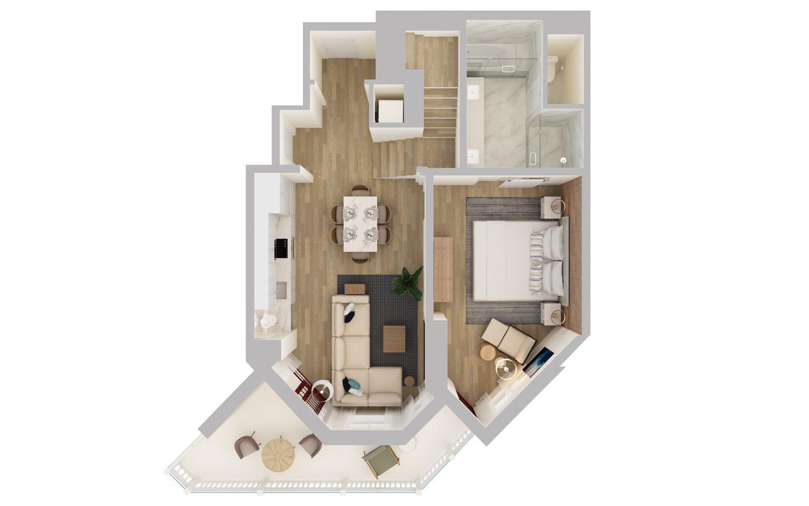 Shore House at The Del Two Bedroom Loft Residence Floorplan