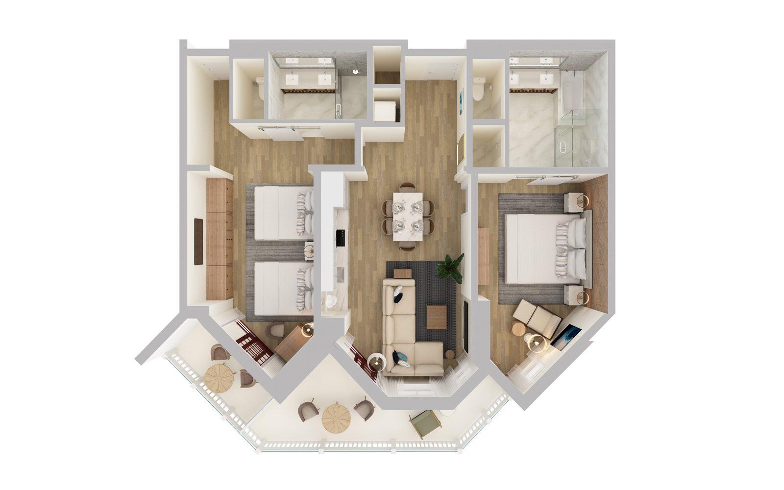 Shore House at The Del Two Bedroom Ocean View Residence Floorplan