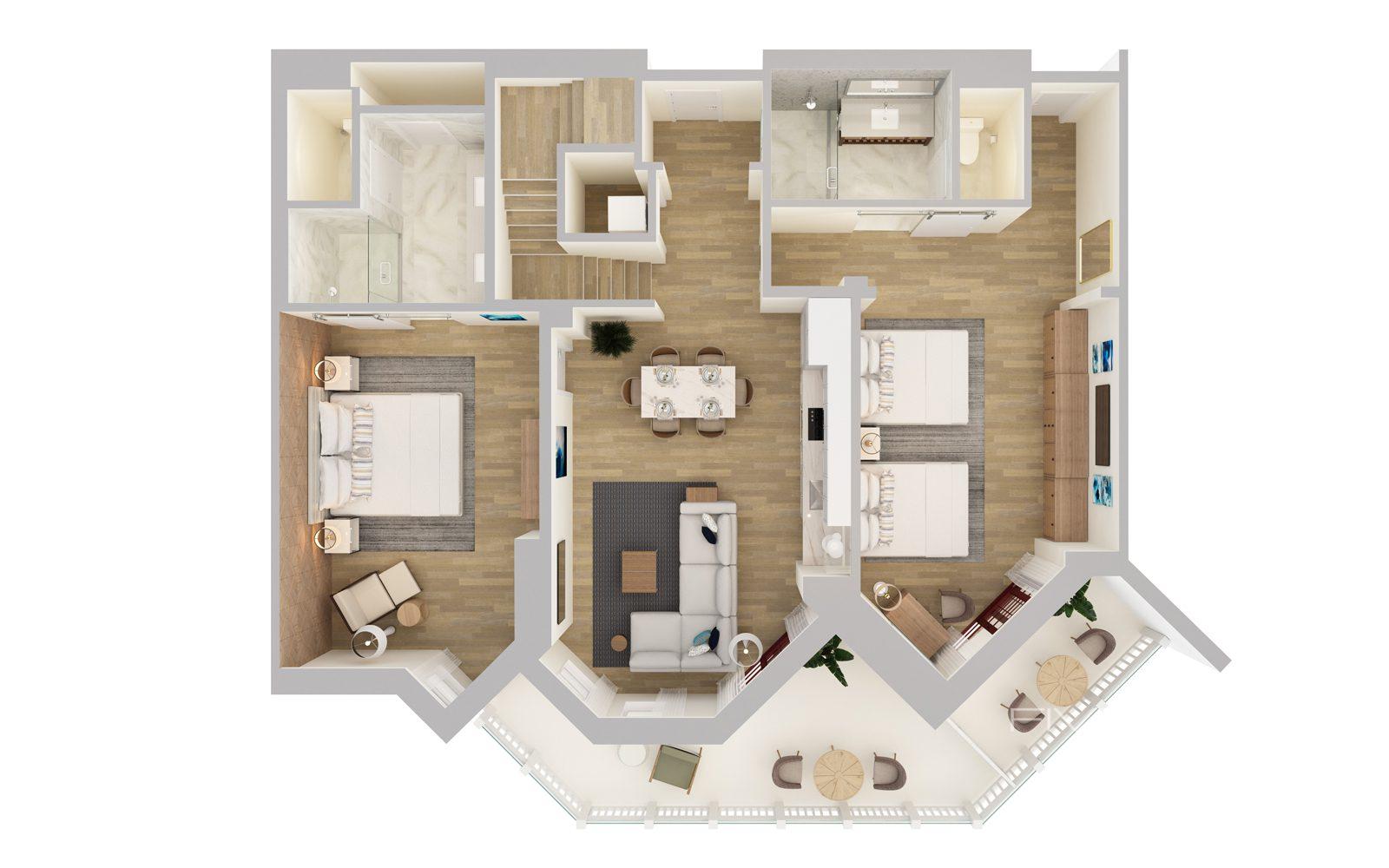 Shore House at The Del Three Bedroom Bay View Loft Residence Floorplan