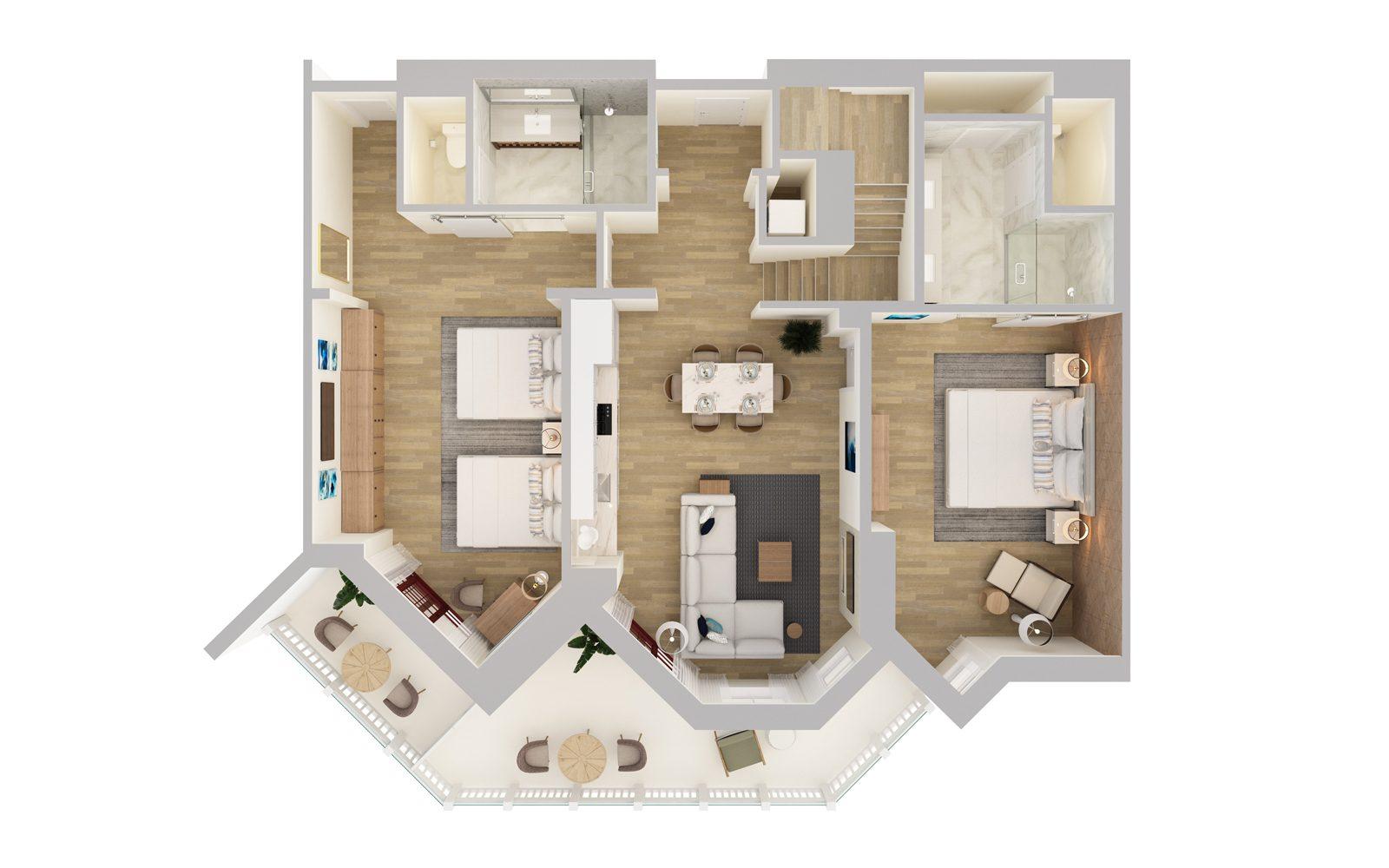 Shore House at The Del Three Bedroom Ocean View Loft Residence Floorplan