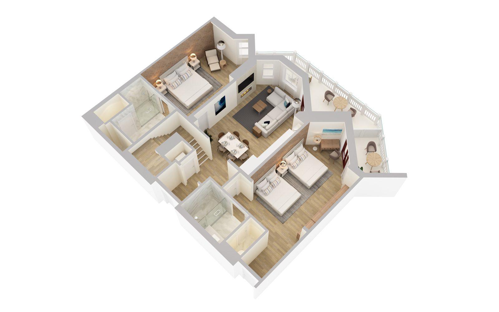 Shore House at The Del Three Bedroom Ocean View Loft Residence Floorplan