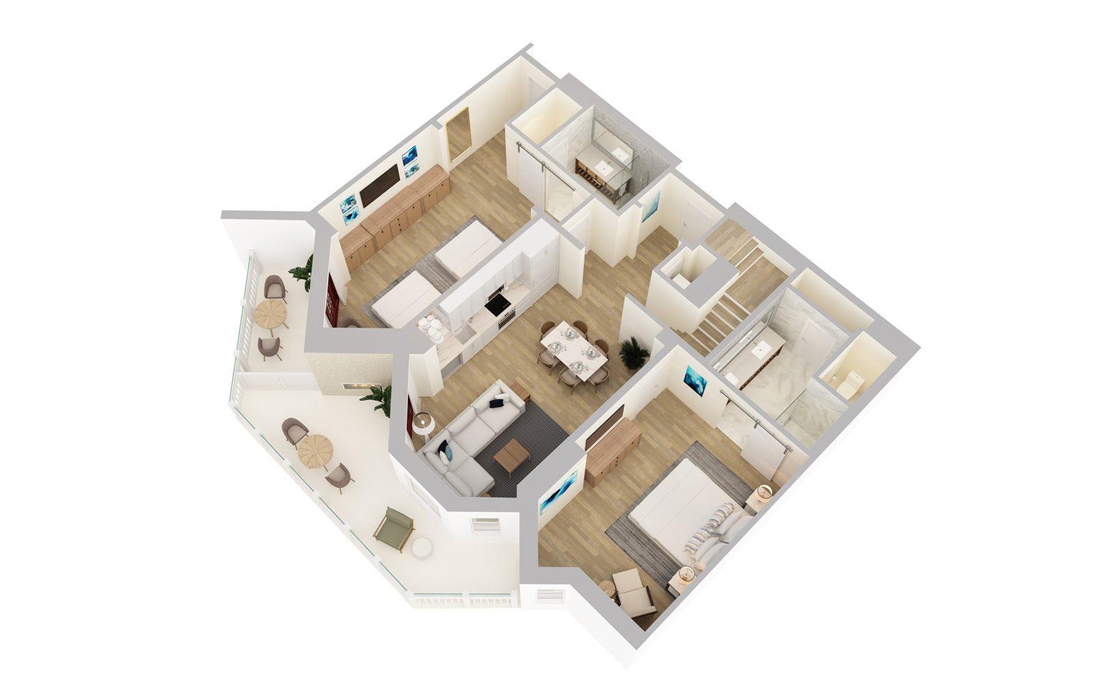 Shore House at The Del Three Bedroom Ocean View Loft Residence Floorplan